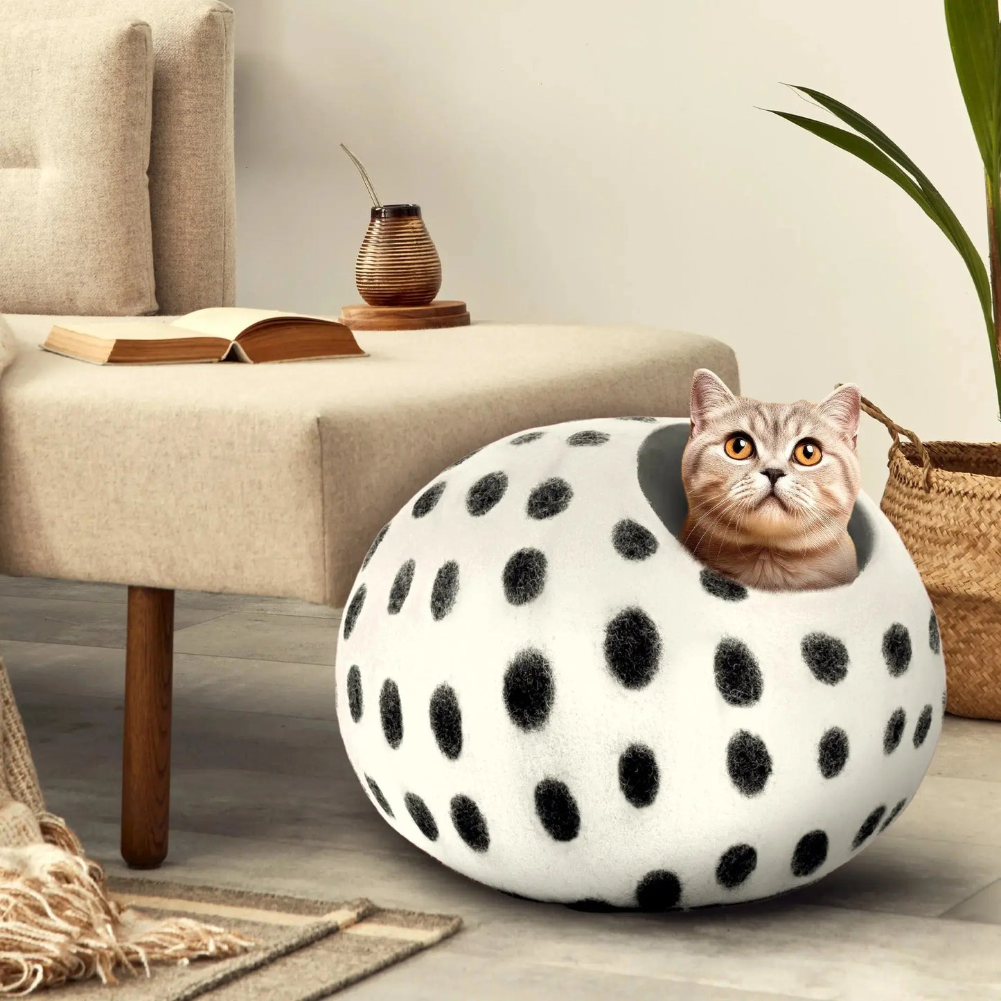 Premium Felt Cat Cave Bed - Wool Kitty Beds Handcrafted Kitten Caves Bed for Indoor Cats - Eco-Friendly Merino Wool, Foldable Cat Hideaway Cat Houses Pod by Woolygon Woolygon