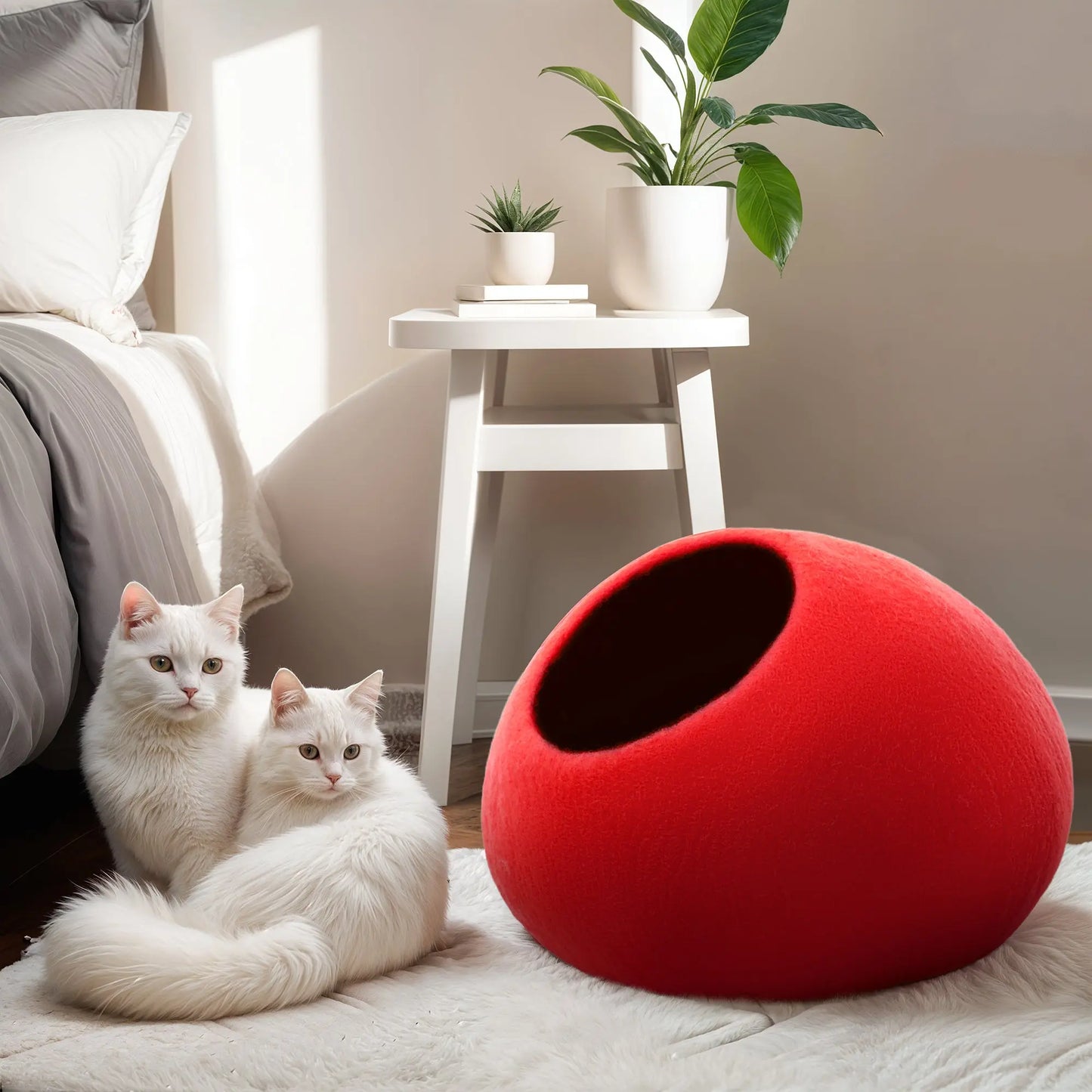Large handmade cat cave in natural wool