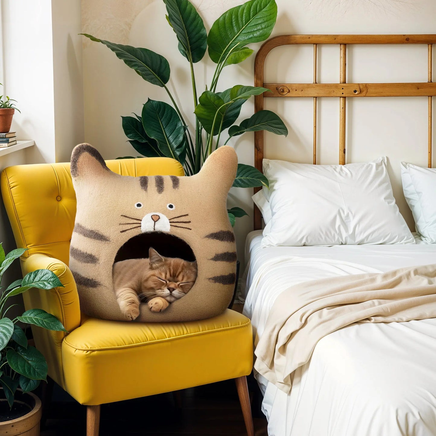 Woolygon Wool Cat Cave Bed - Cozy Cat Face Bed Handcrafted 100% Merino Wool, Eco-Friendly Felt Cat Cave for Indoor Cats and Kittens Woolygon