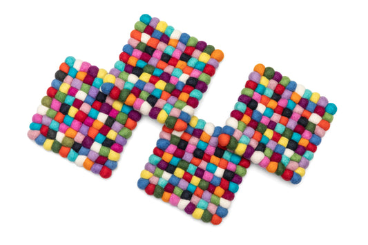 Premium Set of 4 Wool Felt Ball Trivets: Stylish Heat Resistant Kitchen Decor Accessories Woolygon