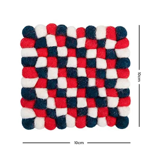 Square Felt Ball Coasters - 100% Merino Wool Table Coasters - Felt Coaster Pads, Absorbent Trivet for Drinks - Heat Resistant, Thick & Durable Hand Felted in Nepal by Woolygon- Multicolor - Set of 5 Woolygon