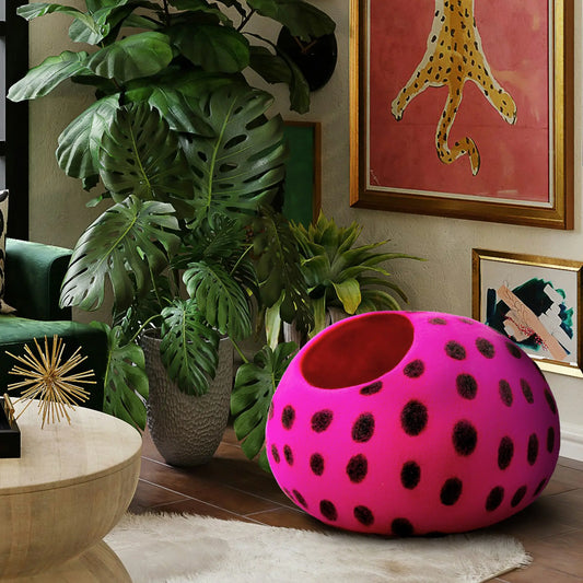Luxury Felt Cat Cave Bed - Polka Dot Series - Handcrafted Wool Kitty Bed for Indoor Cats - Eco-Friendly Merino Wool, Foldable Hideaway House Woolygon