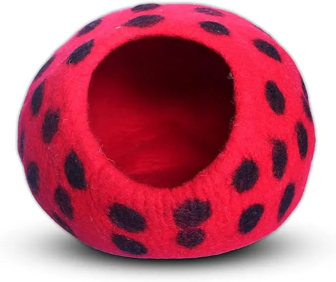 Luxury Felt Cat Cave Bed - Polka Dot Series - Handcrafted Wool Kitty Bed for Indoor Cats - Eco-Friendly Merino Wool, Foldable Hideaway House Woolygon