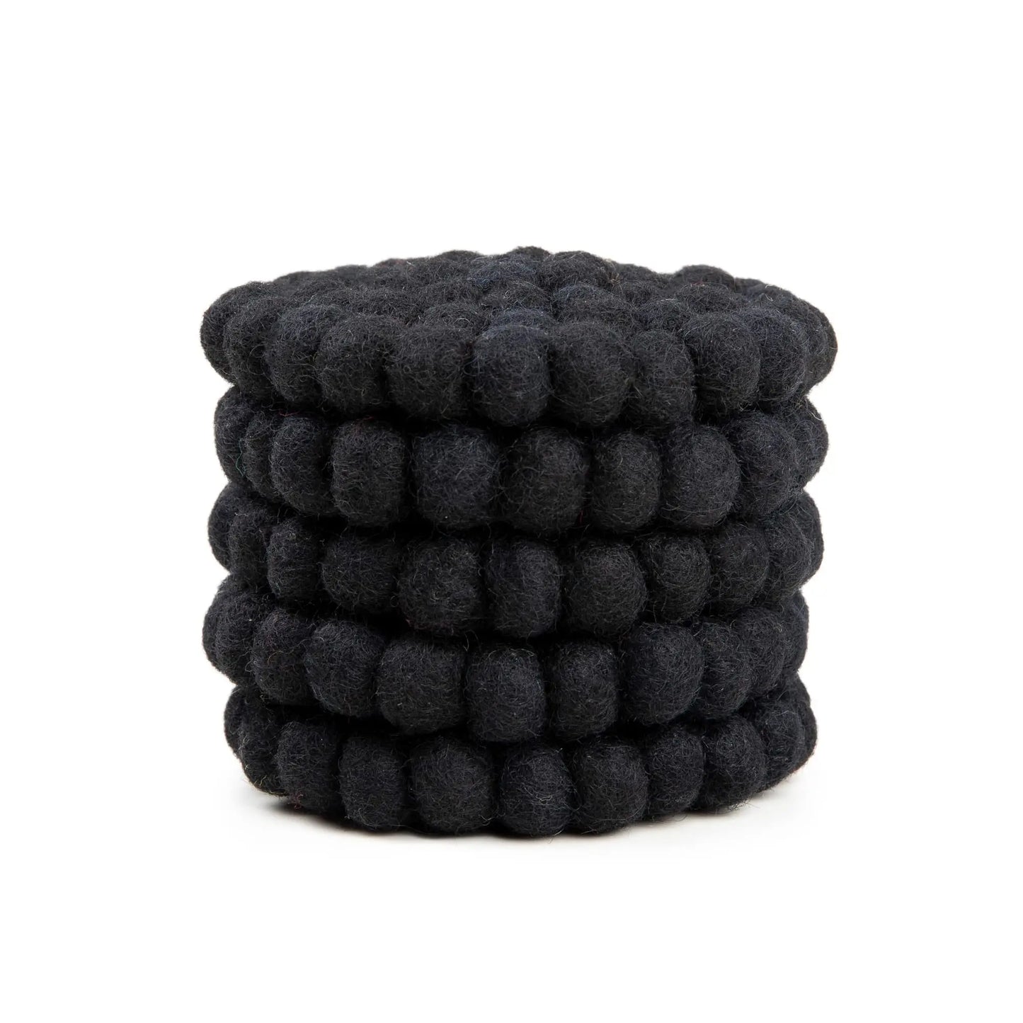 Black Wool Felt Ball Coaster Set | Modern Minimalist Drink Mat | Absorbent Table Protection & Decor Woolygon