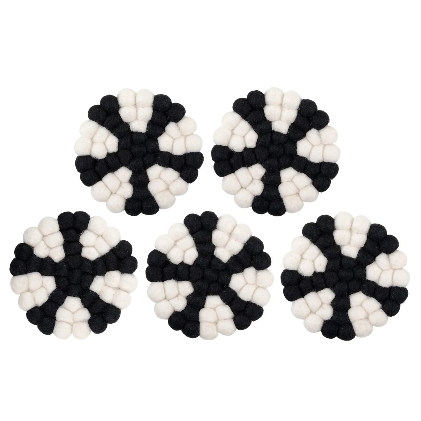 Felt Snowflex Coaster Set | Black & White Wool Ball Drink Mats | Modern Scandinavian Table Decor | Handmade Absorbent Gift Woolygon