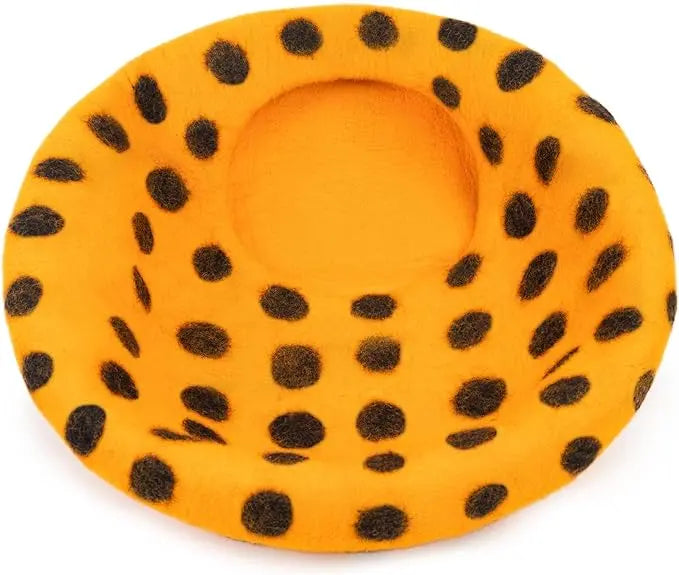 Playful Orange Polka Dot Wool Felt Cat Cave - Purrfect Hideaway Woolygon