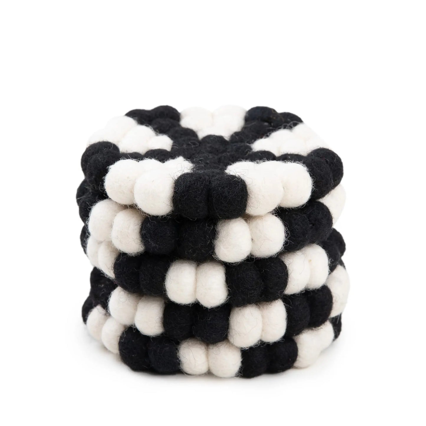 Felt Snowflex Coaster Set | Black & White Wool Ball Drink Mats | Modern Scandinavian Table Decor | Handmade Absorbent Gift Woolygon