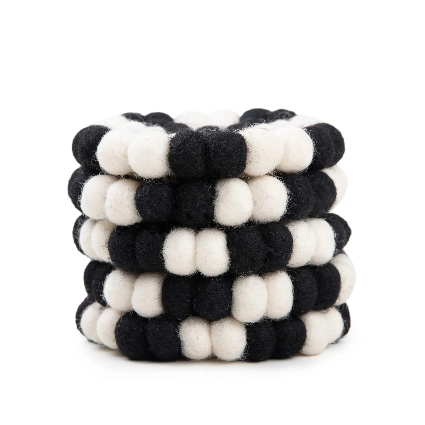 Felt Snowflex Coaster Set | Black & White Wool Ball Drink Mats | Modern Scandinavian Table Decor | Handmade Absorbent Gift Woolygon