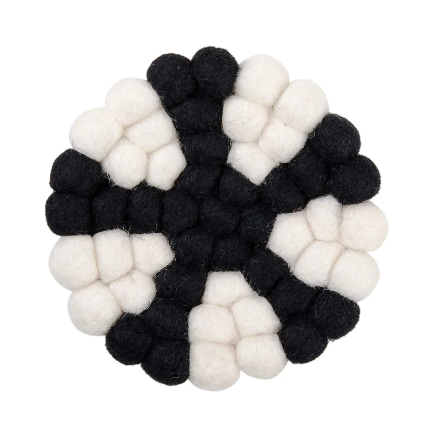 Felt Snowflex Coaster Set | Black & White Wool Ball Drink Mats | Modern Scandinavian Table Decor | Handmade Absorbent Gift Woolygon