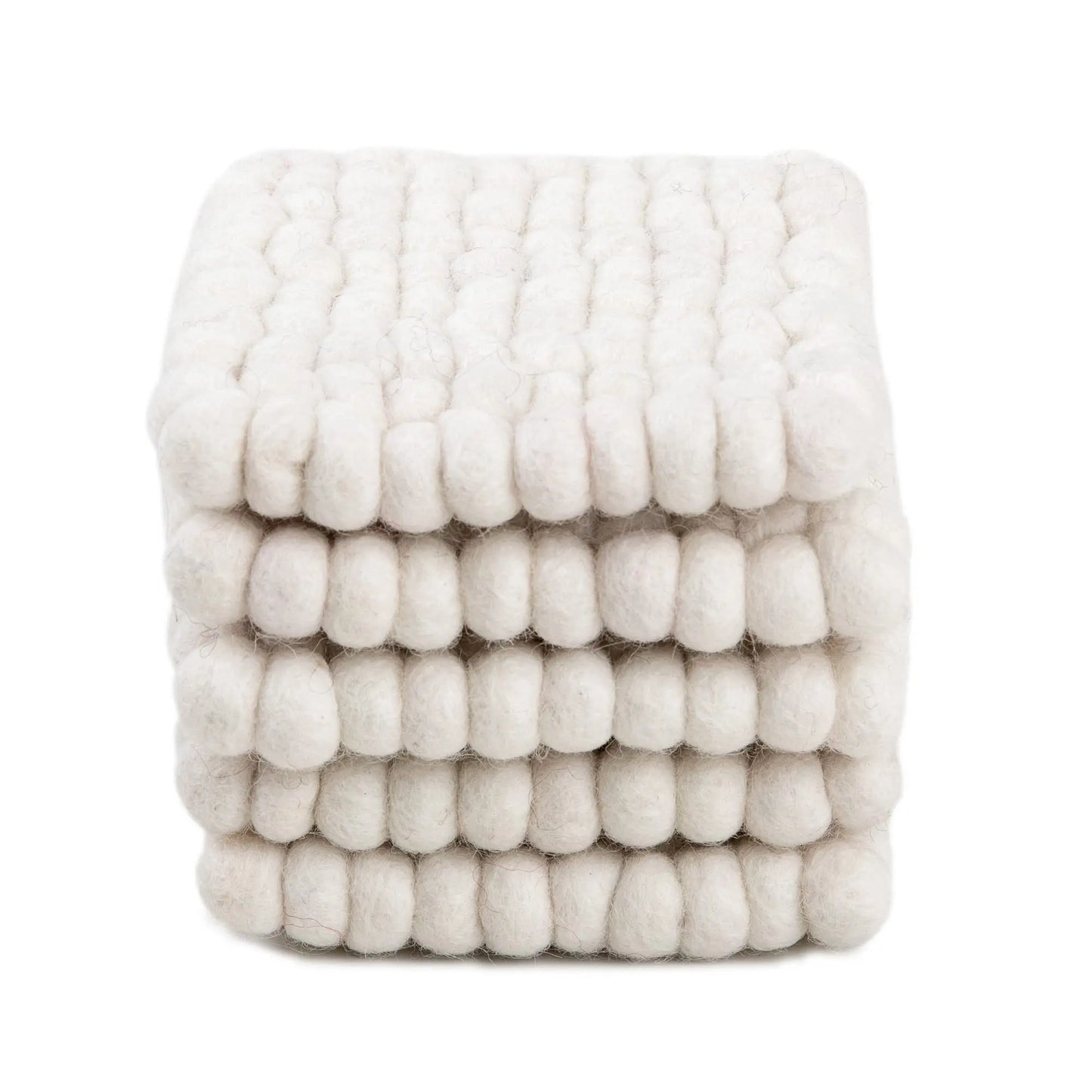 White Wool Felt Ball Square Coaster Set | Handmade Absorbent Drink Mats | Minimalist Scandinavian Table Decor Woolygon