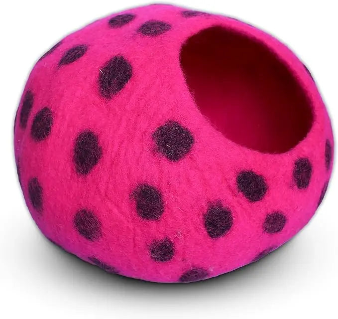 Luxury Felt Cat Cave Bed - Polka Dot Series - Handcrafted Wool Kitty Bed for Indoor Cats - Eco-Friendly Merino Wool, Foldable Hideaway House Woolygon