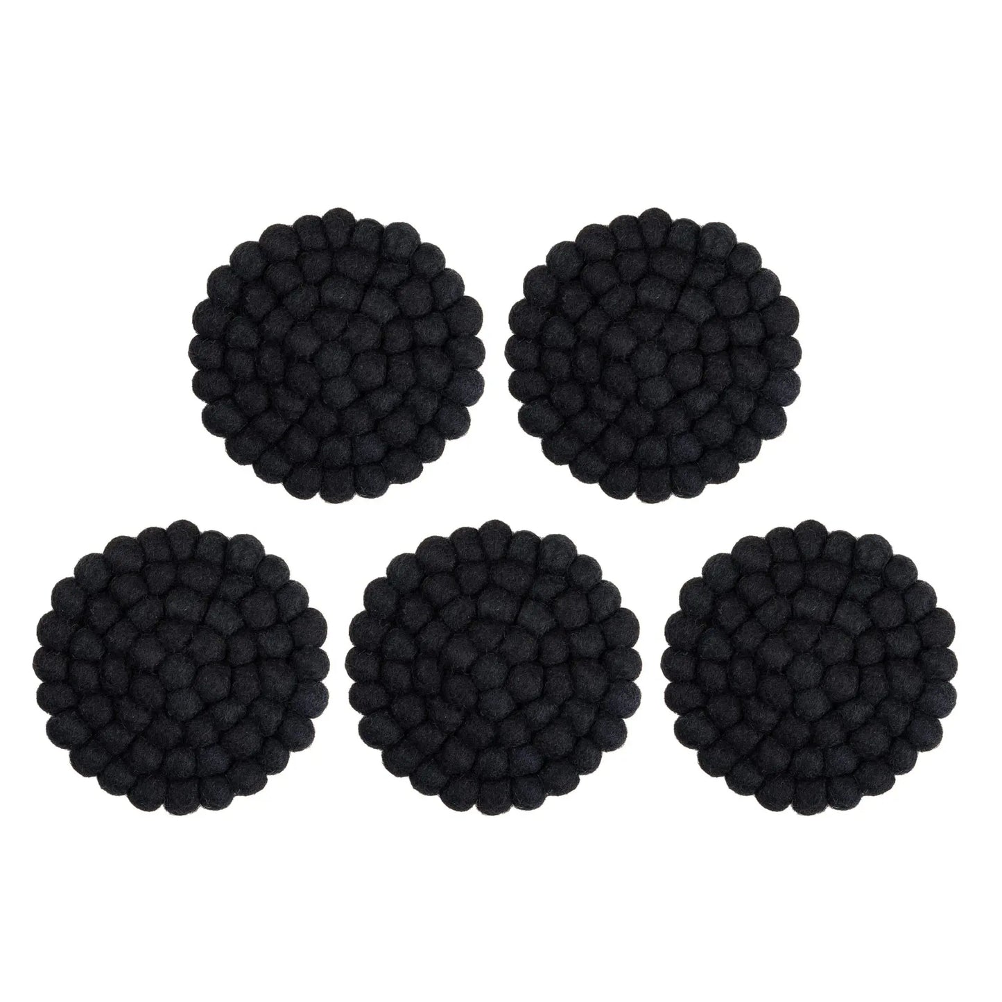 Black Wool Felt Ball Coaster Set | Modern Minimalist Drink Mat | Absorbent Table Protection & Decor Woolygon