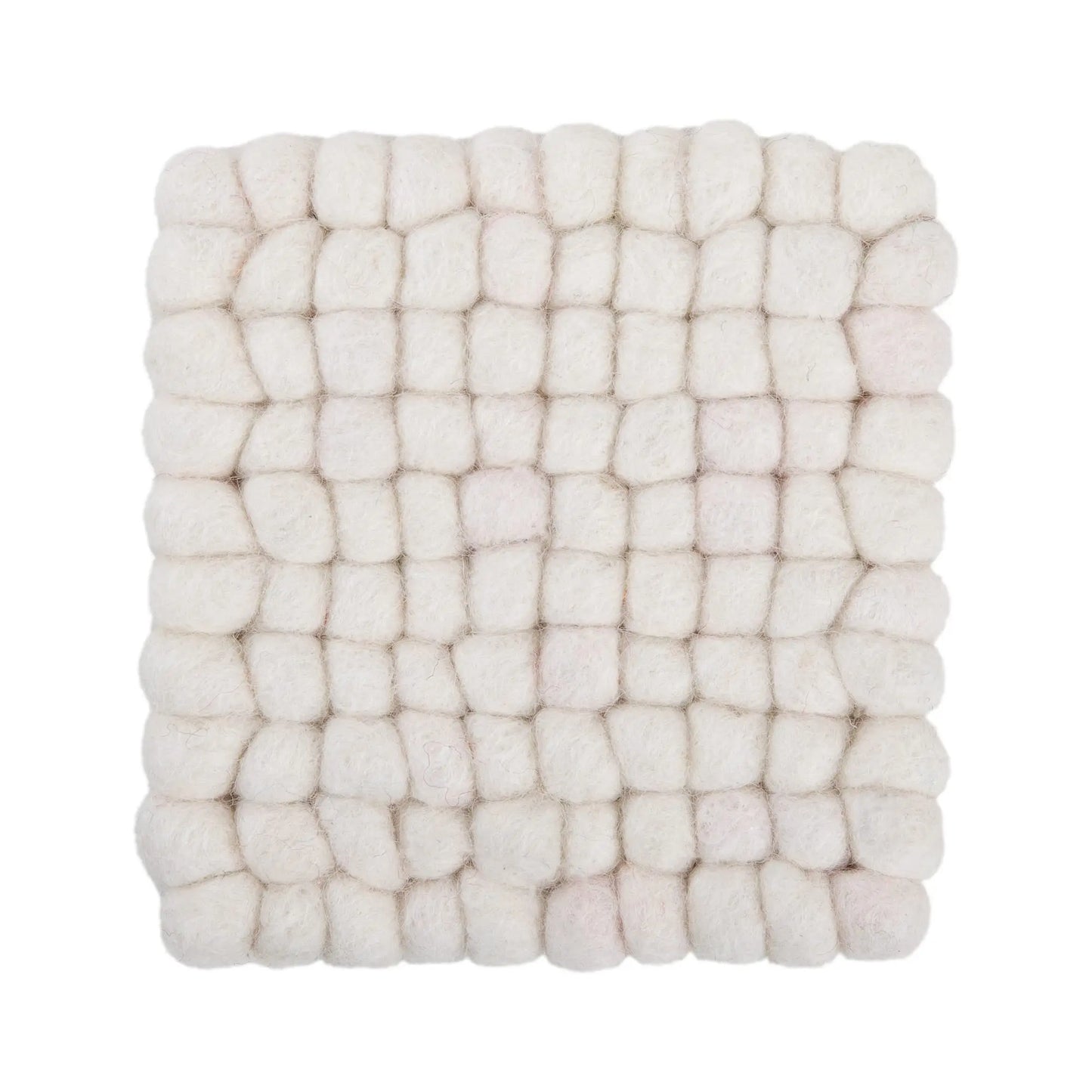 White Wool Felt Ball Square Coaster Set | Handmade Absorbent Drink Mats | Minimalist Scandinavian Table Decor Woolygon