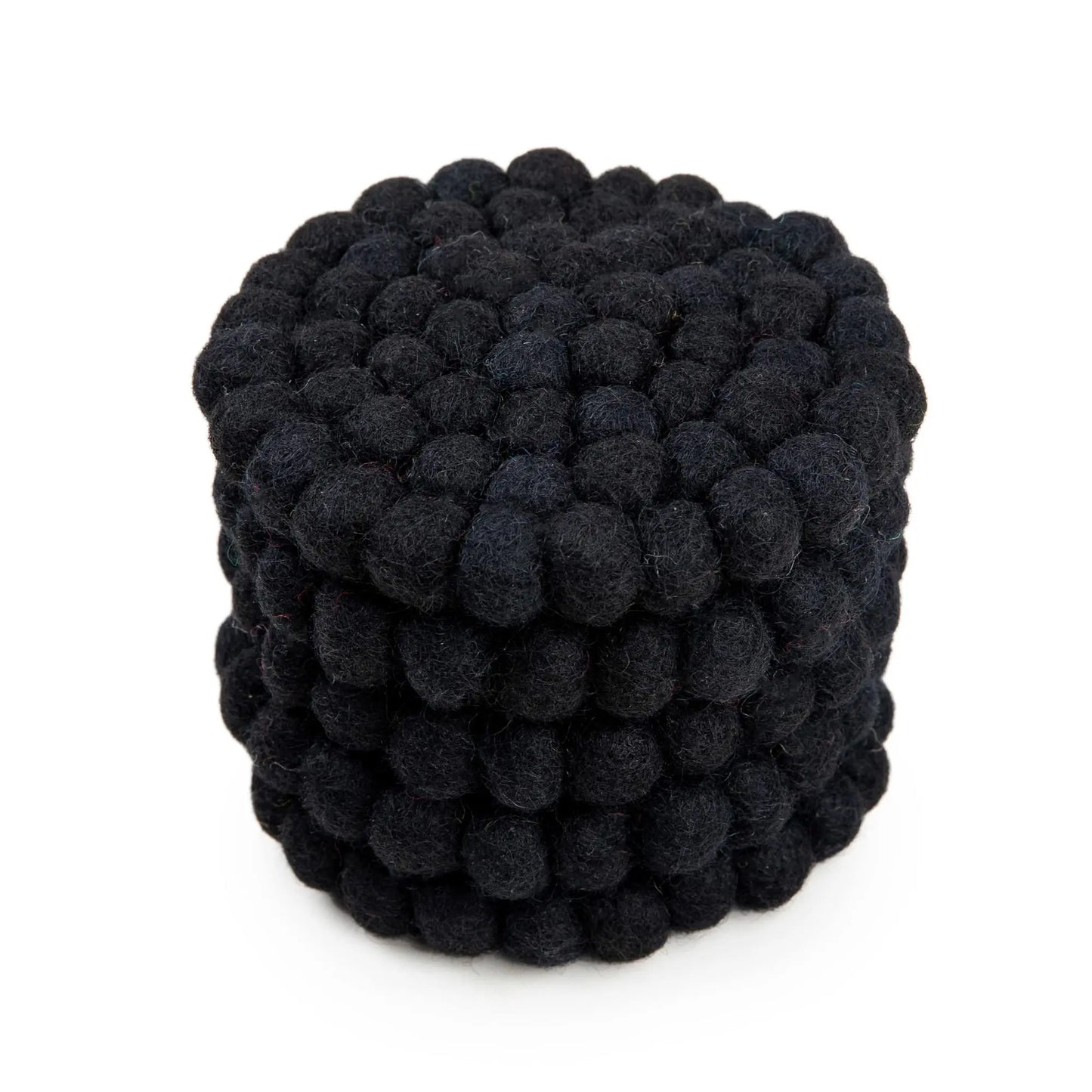 Black Wool Felt Ball Coaster Set | Modern Minimalist Drink Mat | Absorbent Table Protection & Decor Woolygon