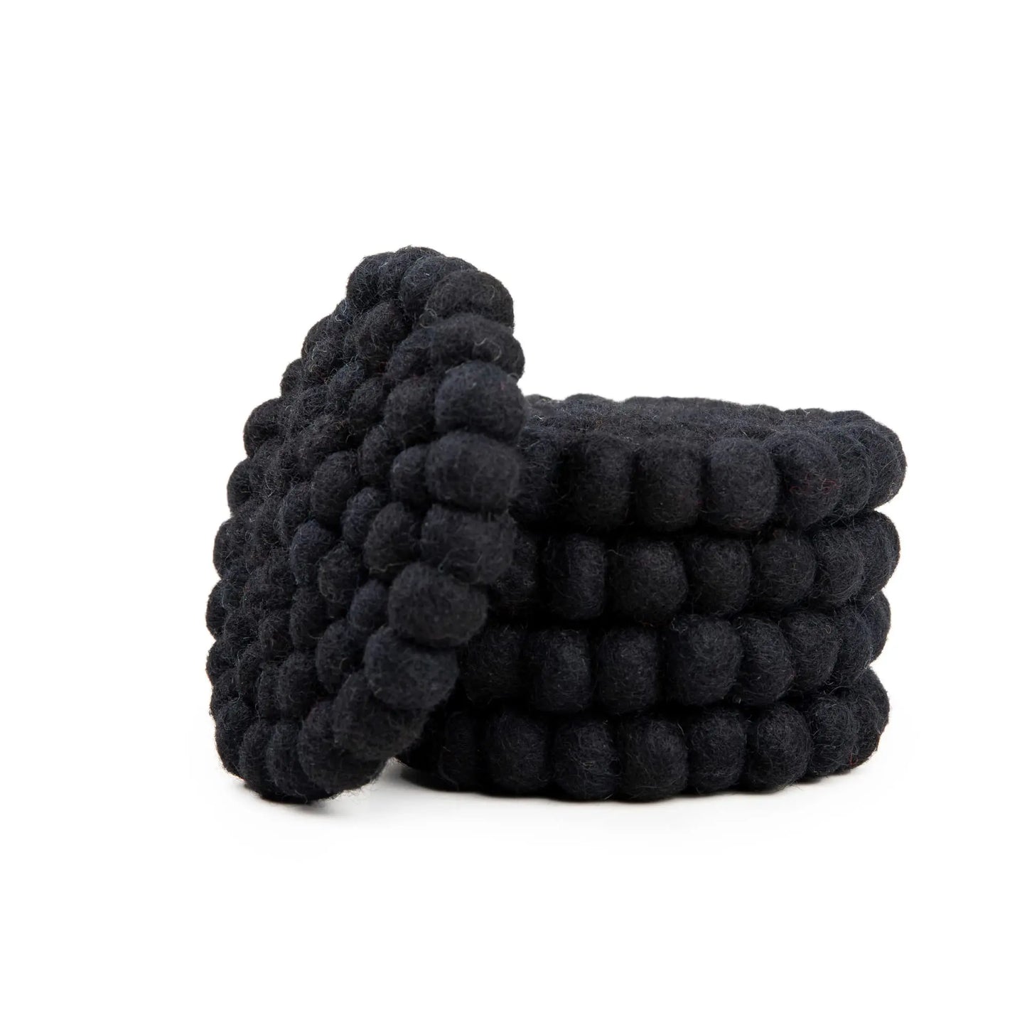 Black Wool Felt Ball Coaster Set | Modern Minimalist Drink Mat | Absorbent Table Protection & Decor Woolygon