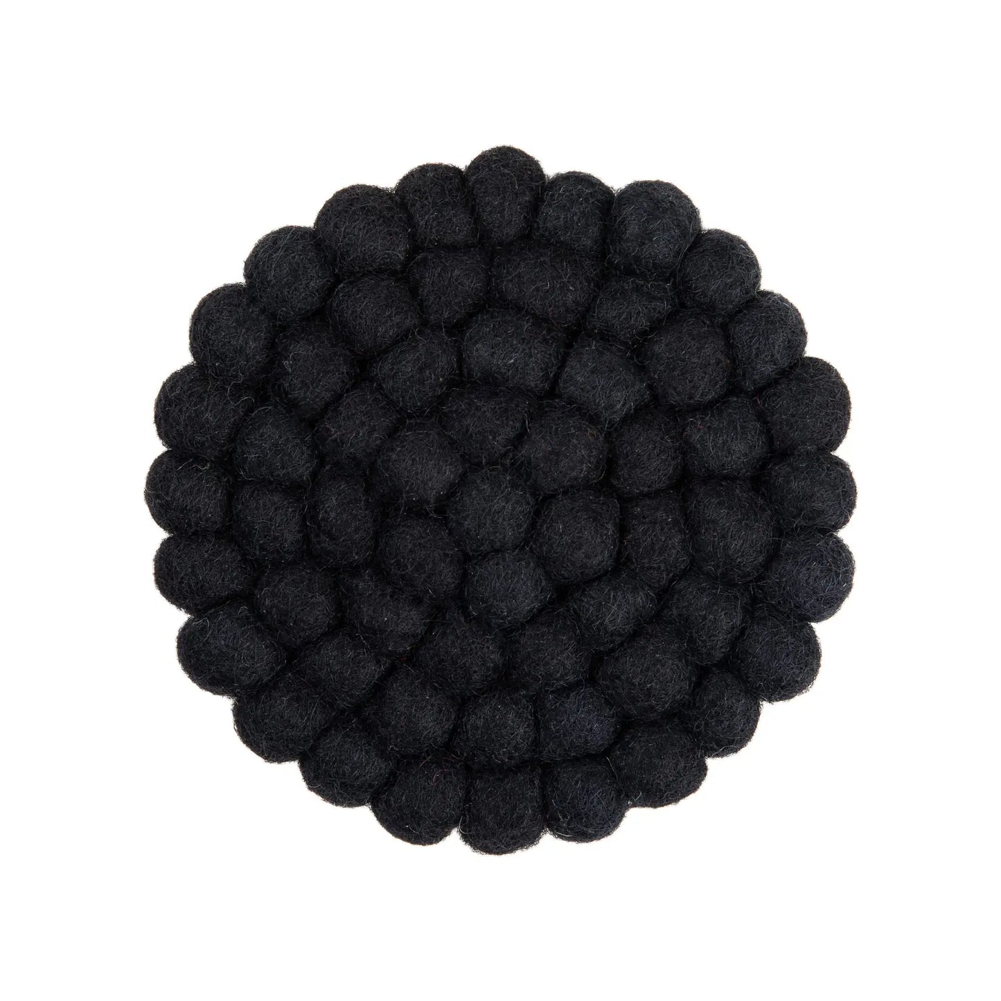 Black Wool Felt Ball Coaster Set | Modern Minimalist Drink Mat | Absorbent Table Protection & Decor Woolygon