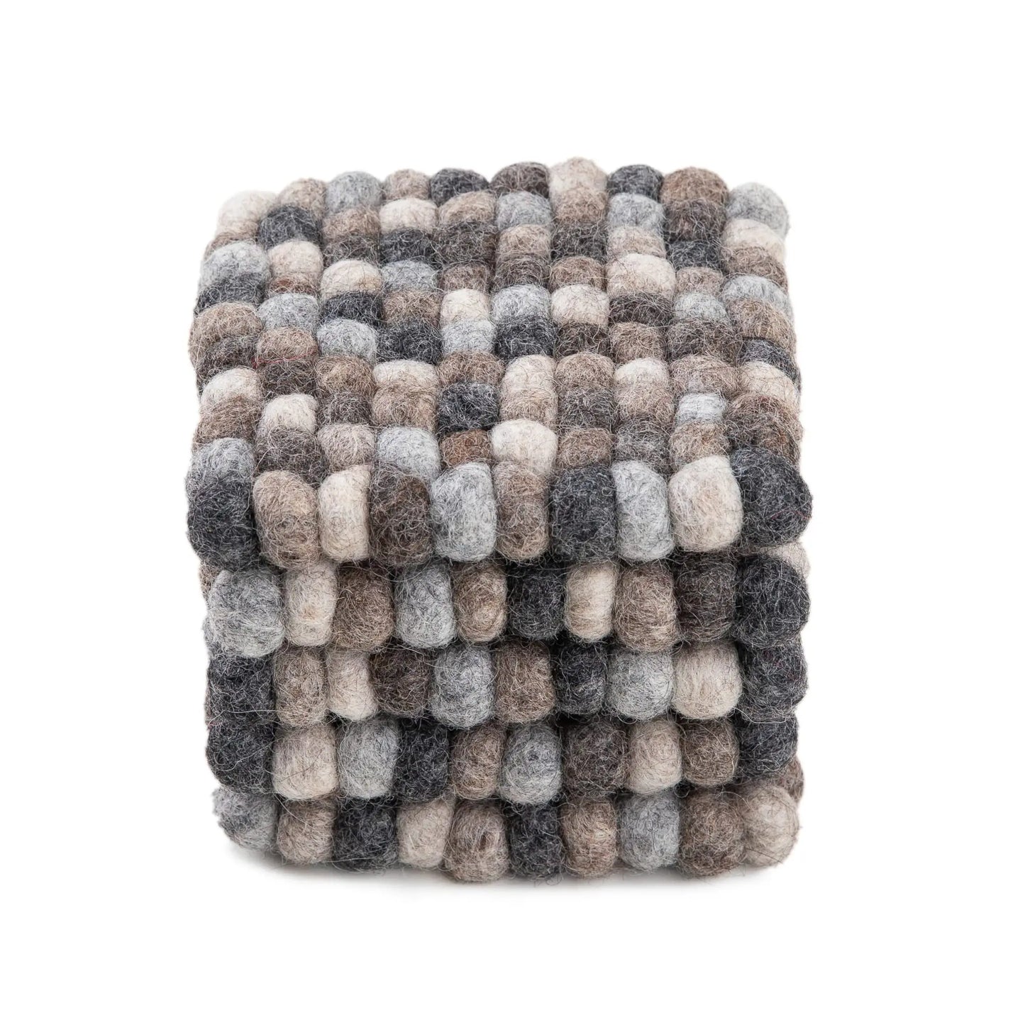 Natural Tones Wool Felt Ball Coaster Set | Handmade Neutral Gray Brown Drink Mats | Eco-Friendly Rustic Farmhouse Table Decor Woolygon