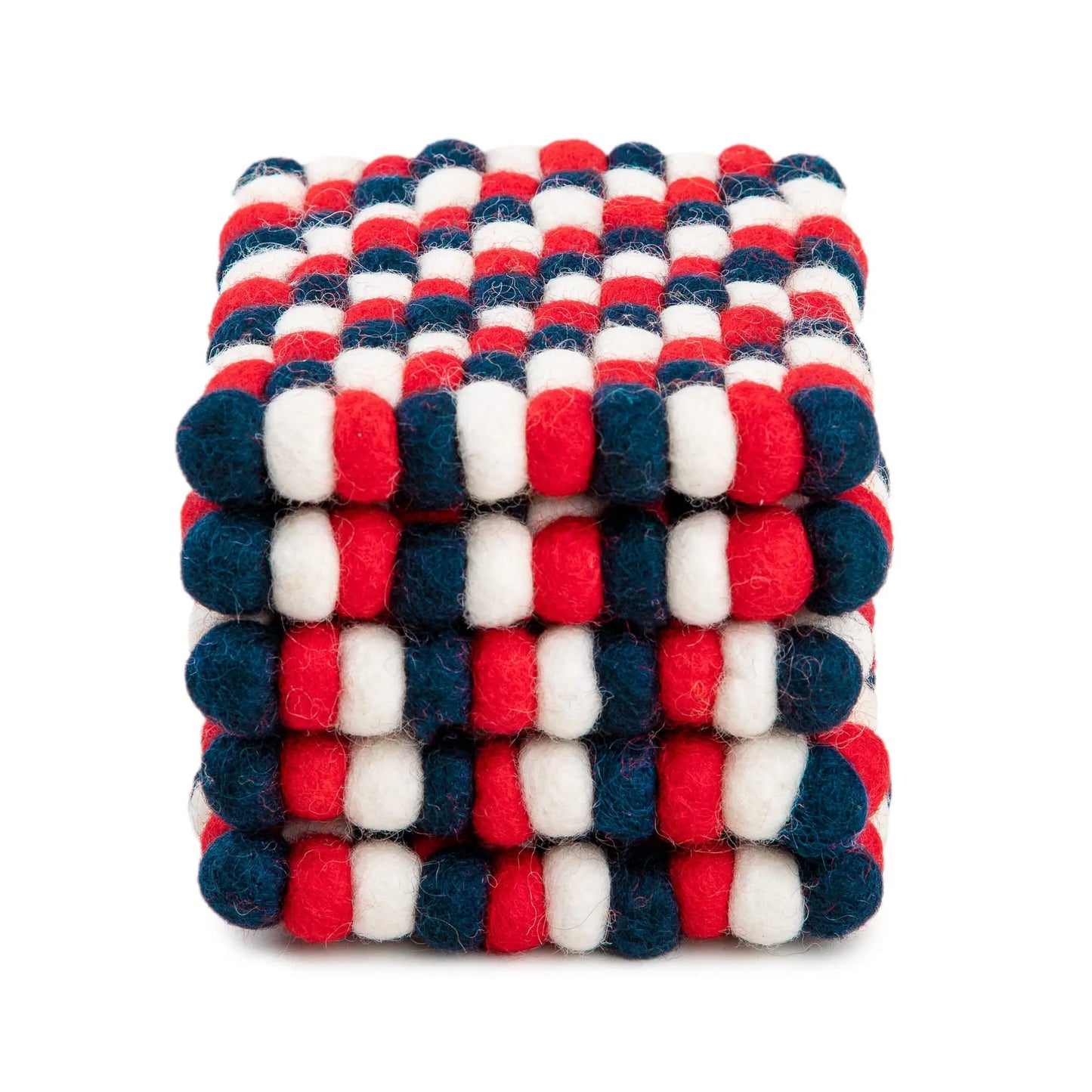Square Felt Ball Coasters - 100% Merino Wool Table Coasters - Felt Coaster Pads, Absorbent Trivet for Drinks - Heat Resistant, Thick & Durable Hand Felted in Nepal by Woolygon- Multicolor - Set of 5 Woolygon