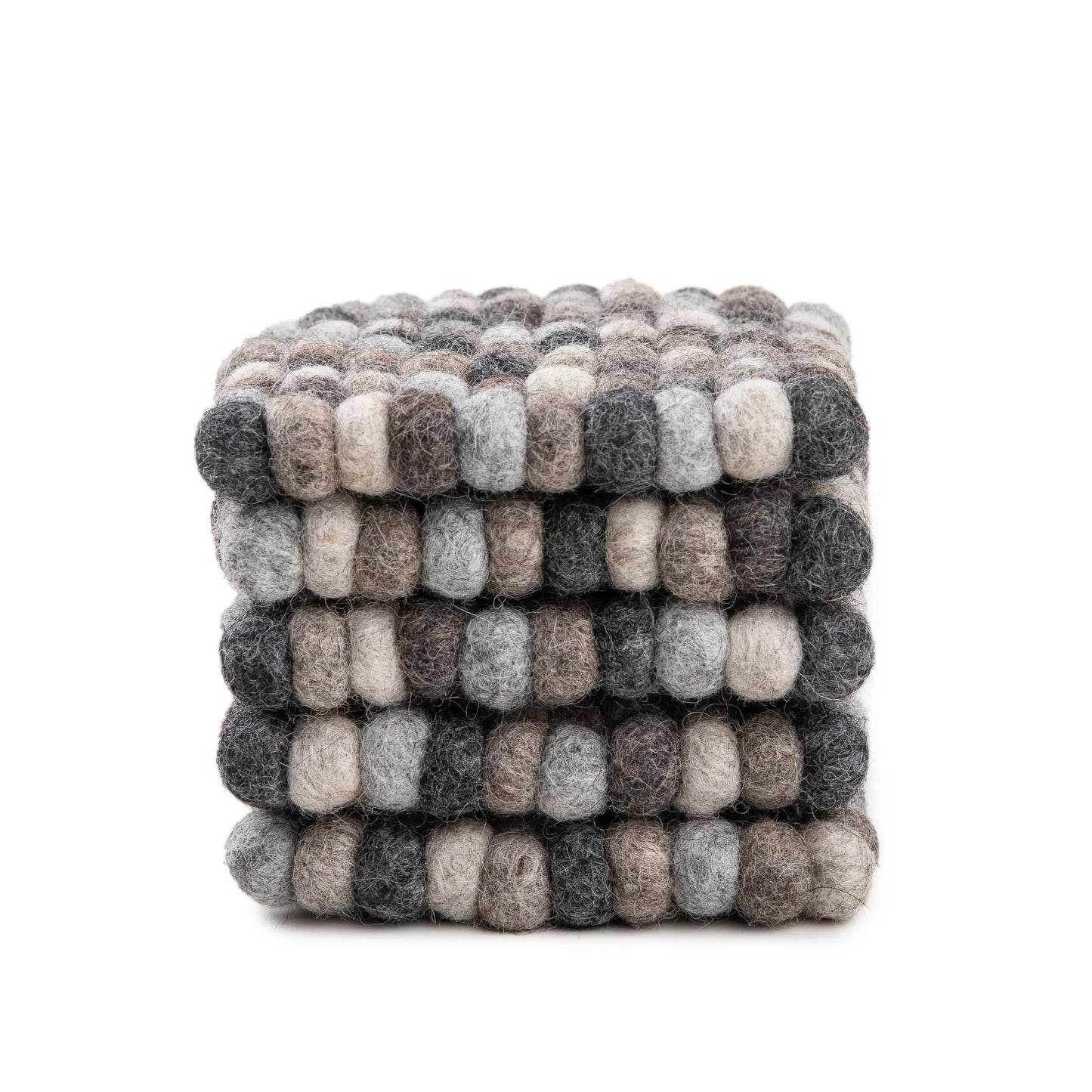 Natural Tones Wool Felt Ball Coaster Set | Handmade Neutral Gray Brown Drink Mats | Eco-Friendly Rustic Farmhouse Table Decor Woolygon