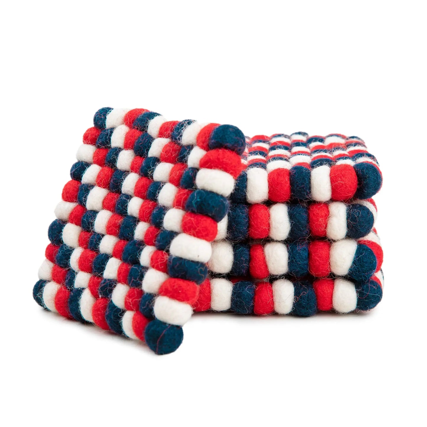 Square Felt Ball Coasters - 100% Merino Wool Table Coasters - Felt Coaster Pads, Absorbent Trivet for Drinks - Heat Resistant, Thick & Durable Hand Felted in Nepal by Woolygon- Multicolor - Set of 5 Woolygon