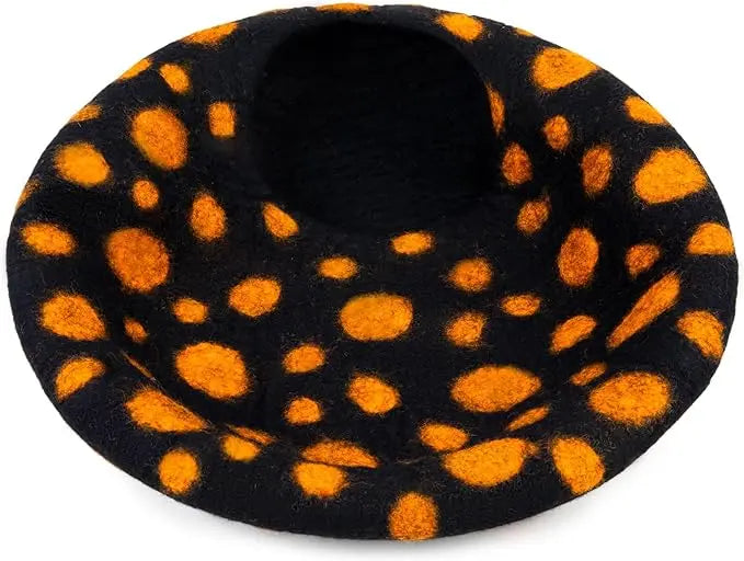 Luxury Felt Cat Cave Bed - Polka Dot Series - Handcrafted Wool Kitty Bed for Indoor Cats - Eco-Friendly Merino Wool, Foldable Hideaway House Woolygon