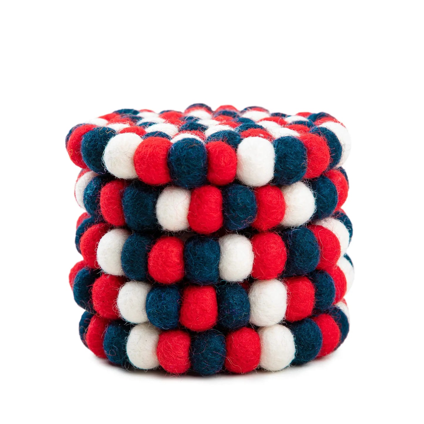 Wool Felt Ball Coaster | Handmade Kitchen Hot Pad | Round Absorbent Pot Holder} | Boho Eco-Friendly Decor Woolygon