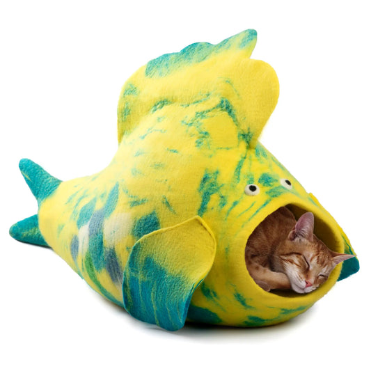 Indoor Cat Haven: Soft & Supportive Felt Wool Cave Woolygon