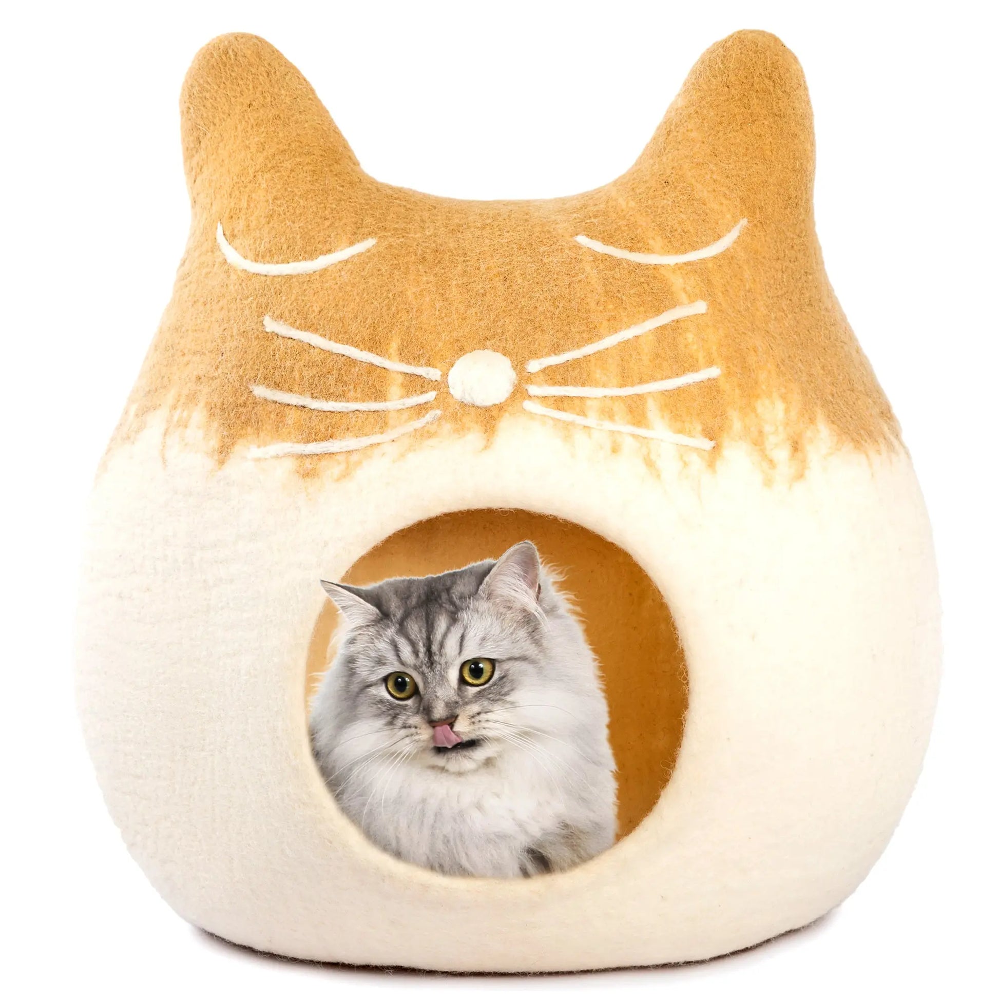 Large handmade cat cave in natural wool