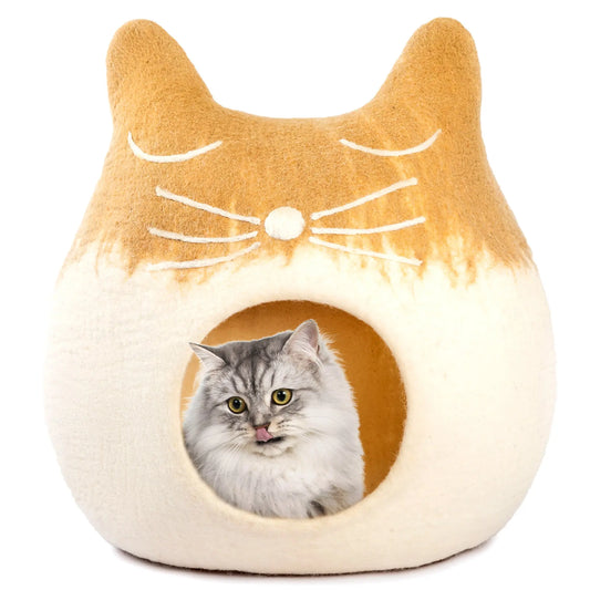 Large handmade cat cave in natural wool