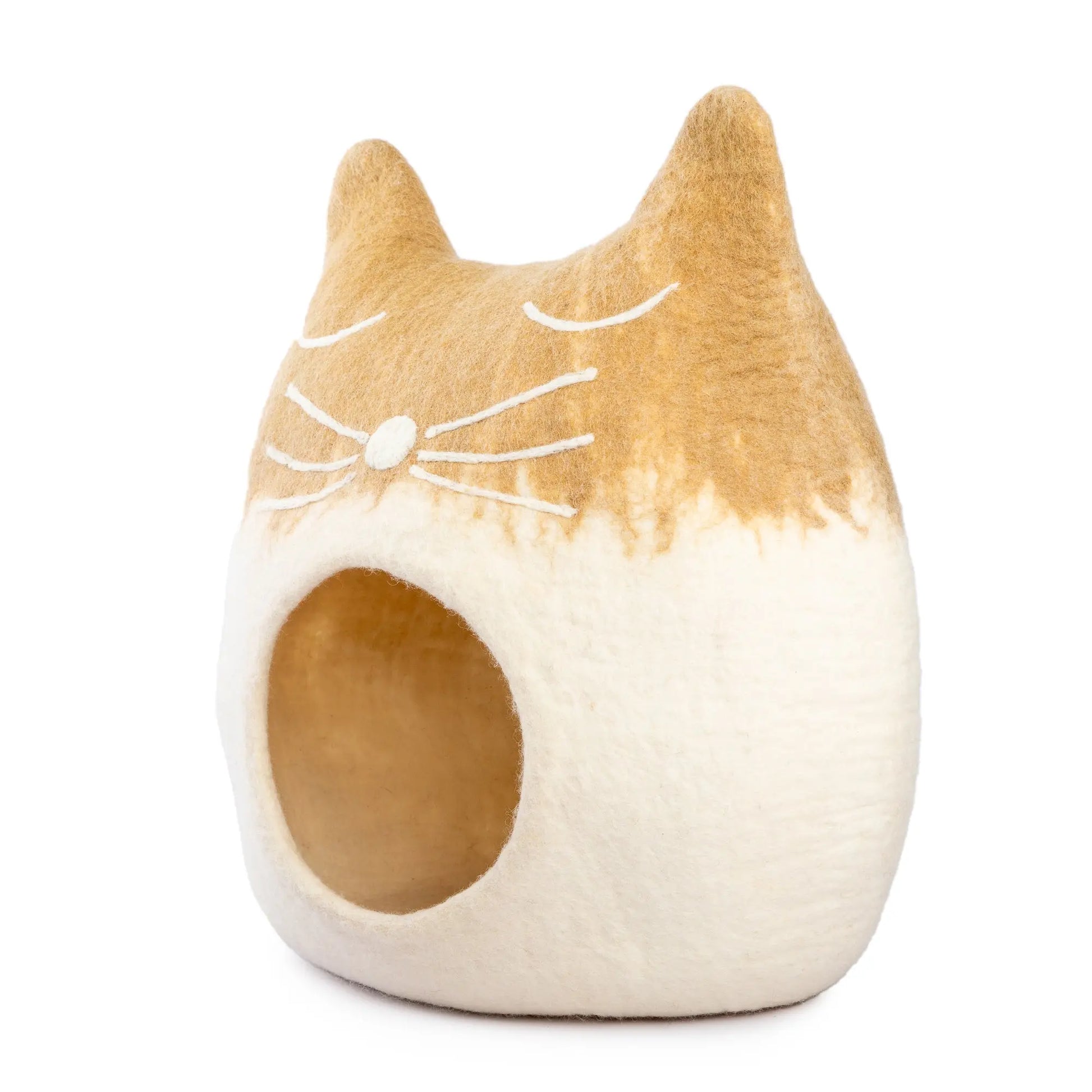 Large handmade cat cave in natural wool