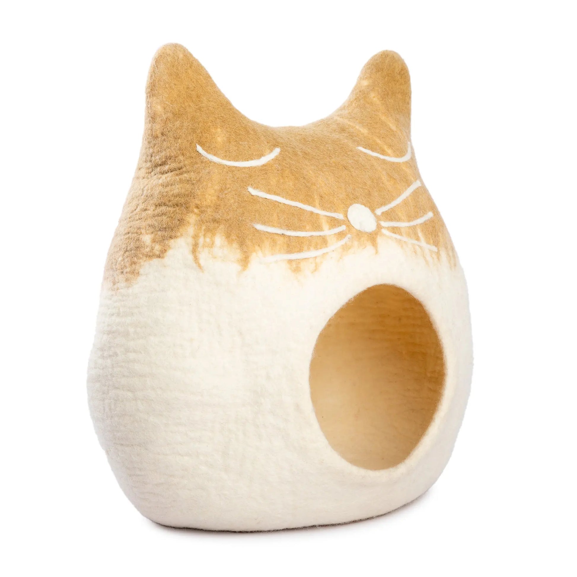 Large handmade cat cave in natural wool