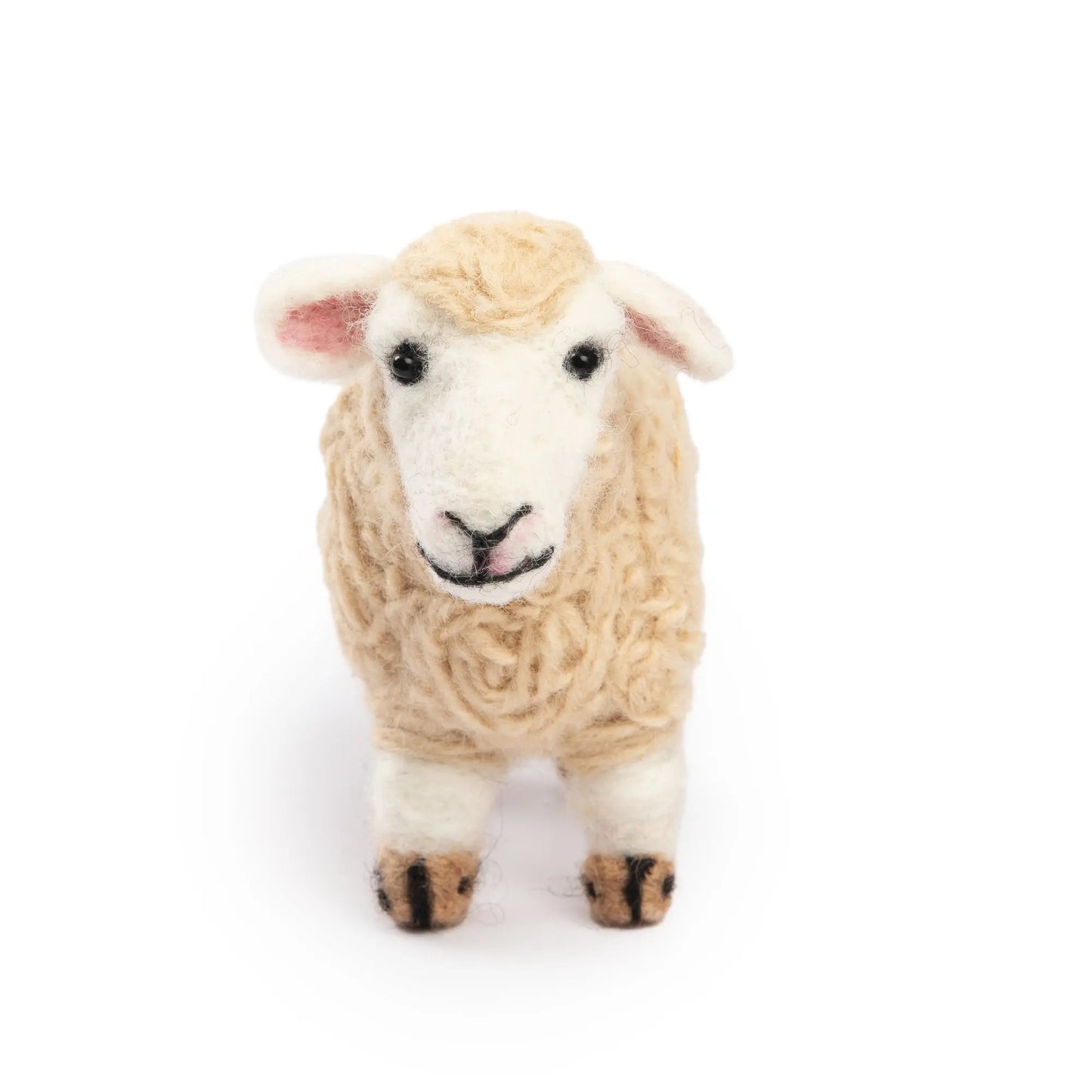 Handcrafted felt wool sheep figurine with intricate detailing, perfect for home décor or as a children's toy