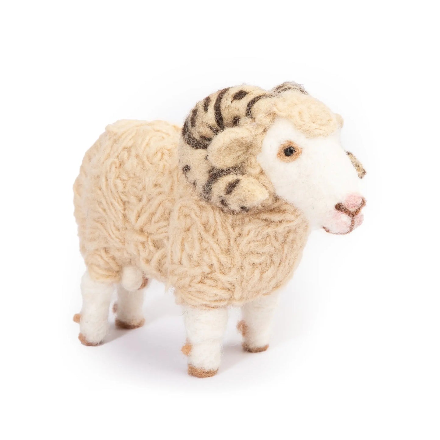 Handcrafted felt wool sheep figurine with intricate detailing, perfect for home décor or as a children's toy