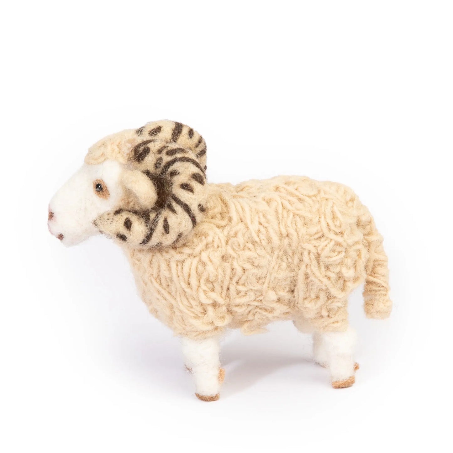 Handcrafted felt wool sheep figurine with intricate detailing, perfect for home décor or as a children's toy