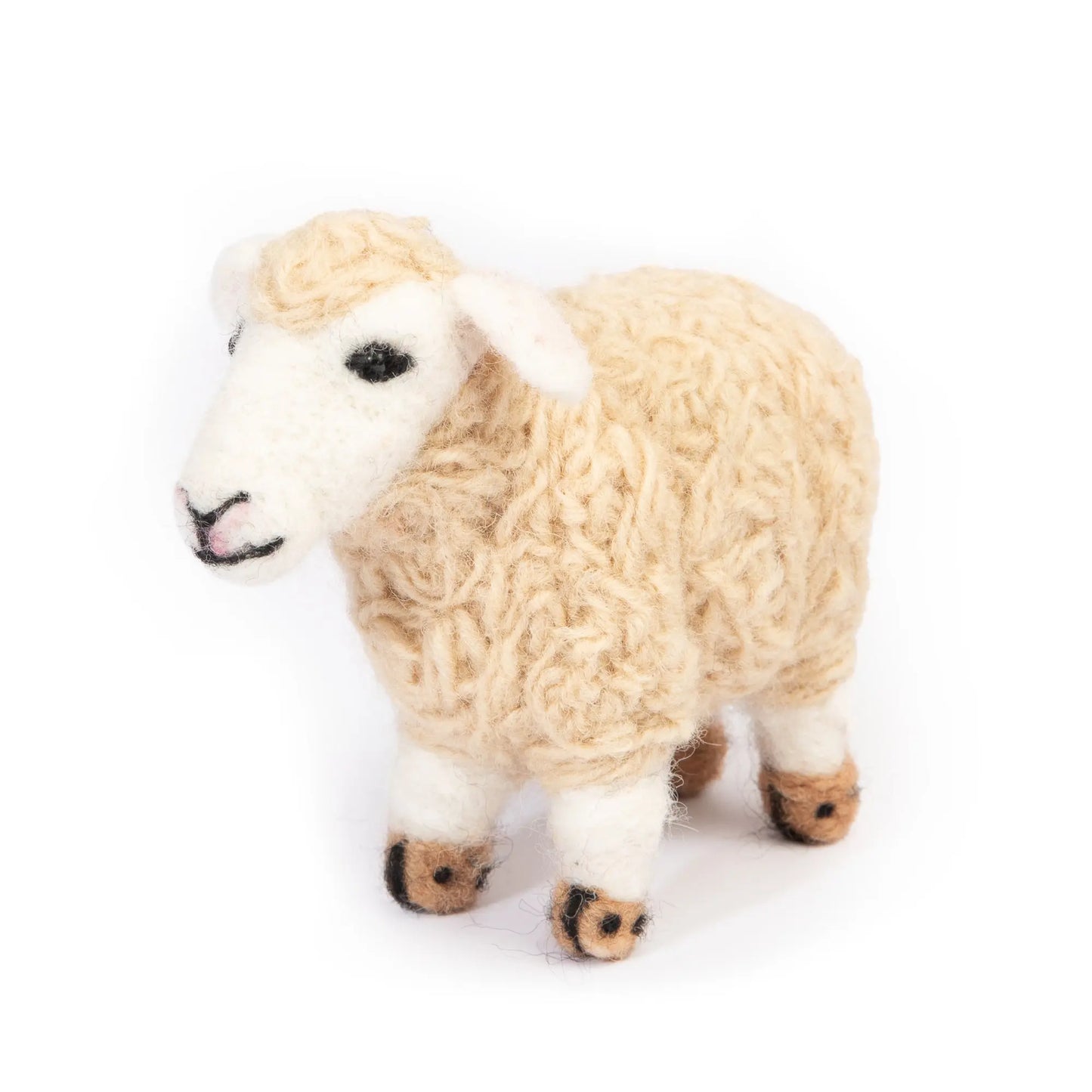 Handcrafted felt wool sheep figurine with intricate detailing, perfect for home décor or as a children's toy