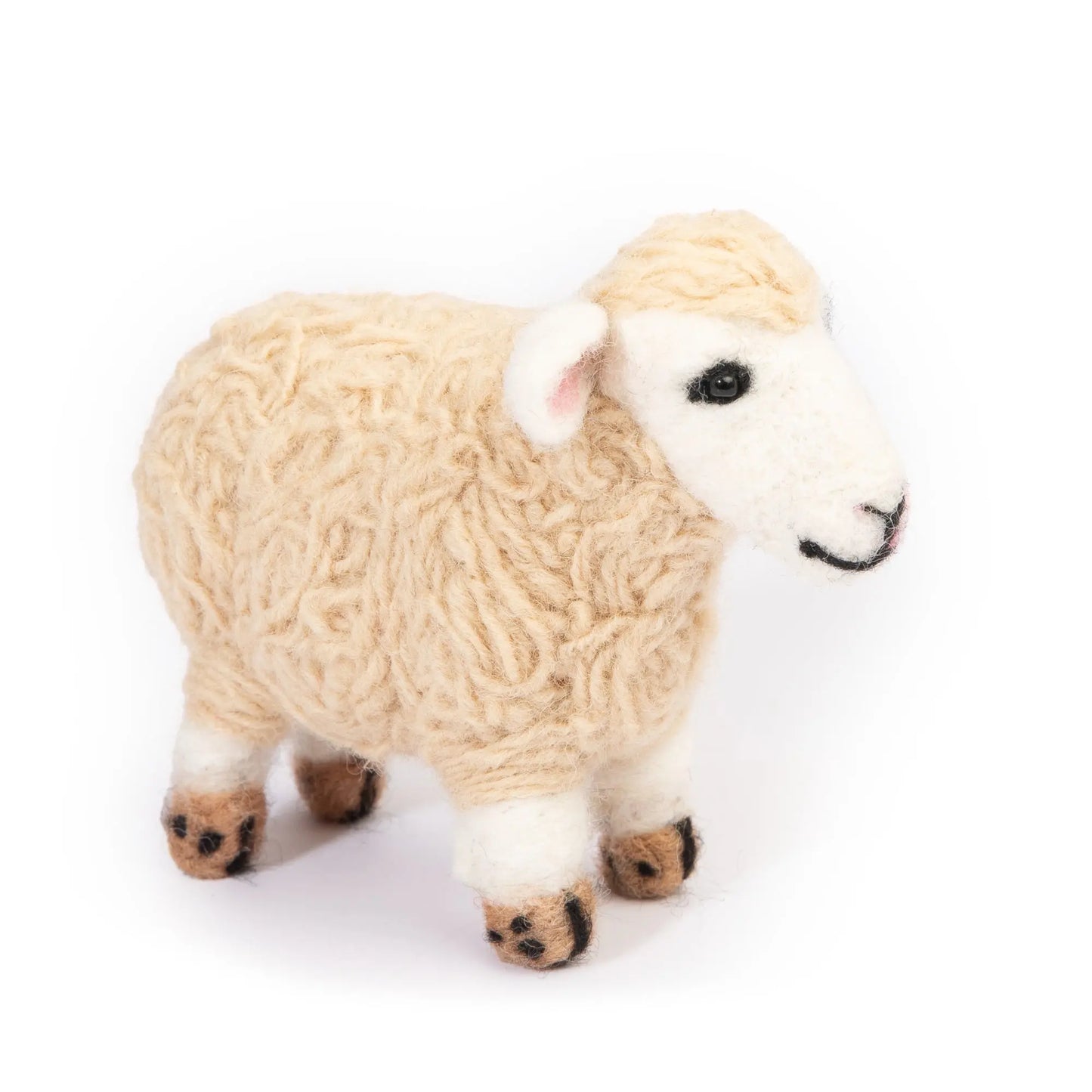Handcrafted felt wool sheep figurine with intricate detailing, perfect for home décor or as a children's toy