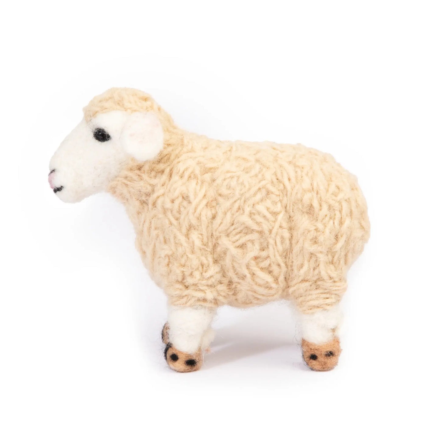 Handcrafted felt wool sheep figurine with intricate detailing, perfect for home décor or as a children's toy