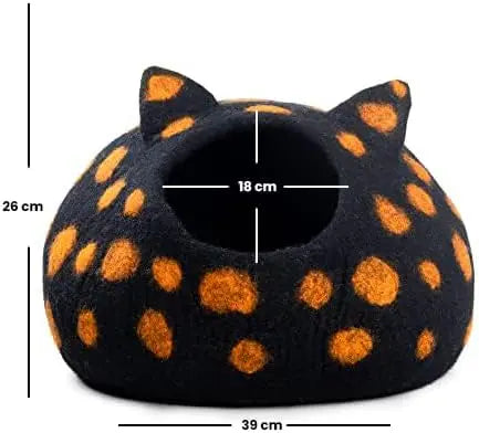 Orange Polka Cat Cave: Tabby Ear Design Woolygon
