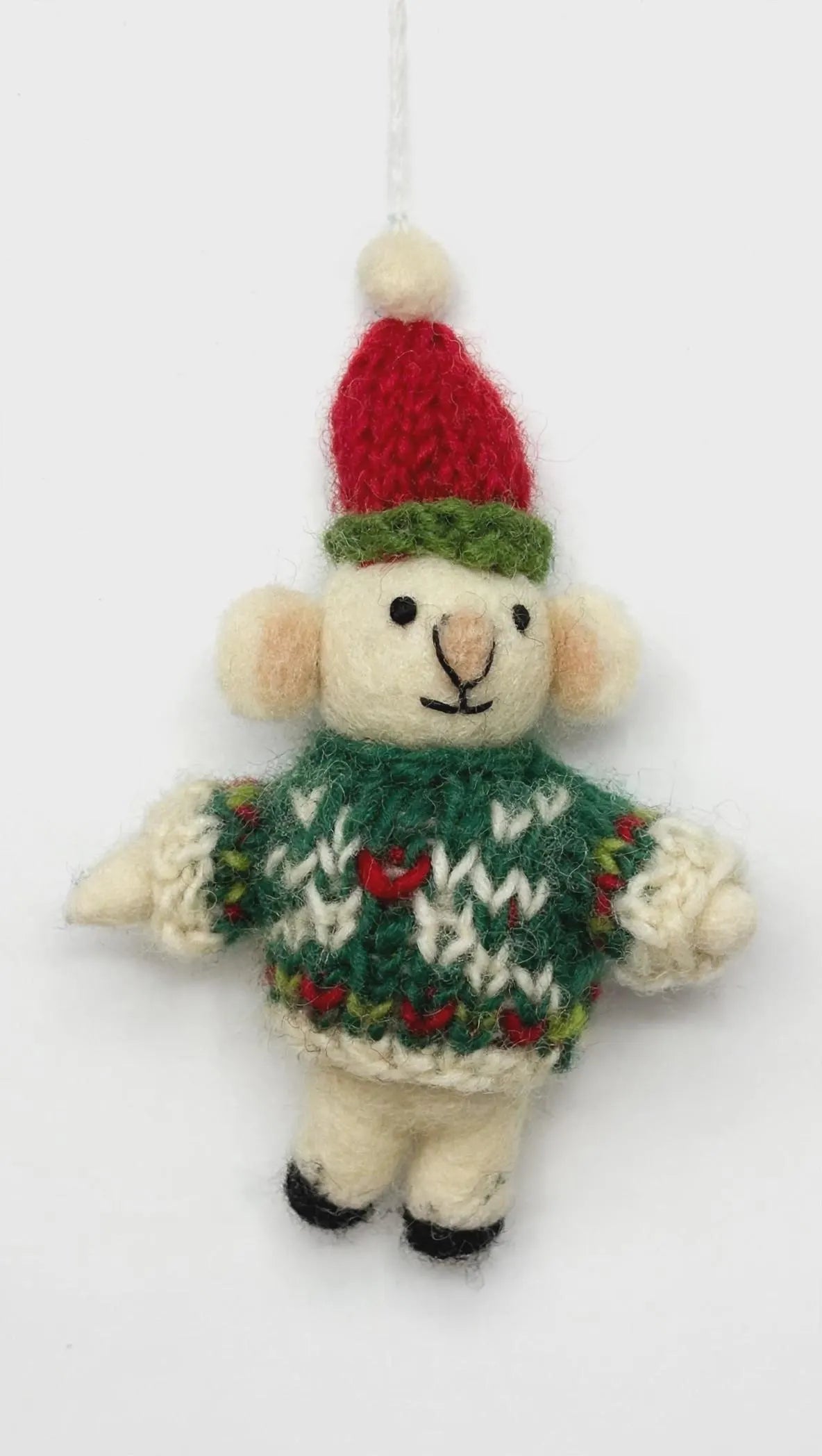 Hand Felted Mouse Christmas Ornament – Red Hat & Green Sweater