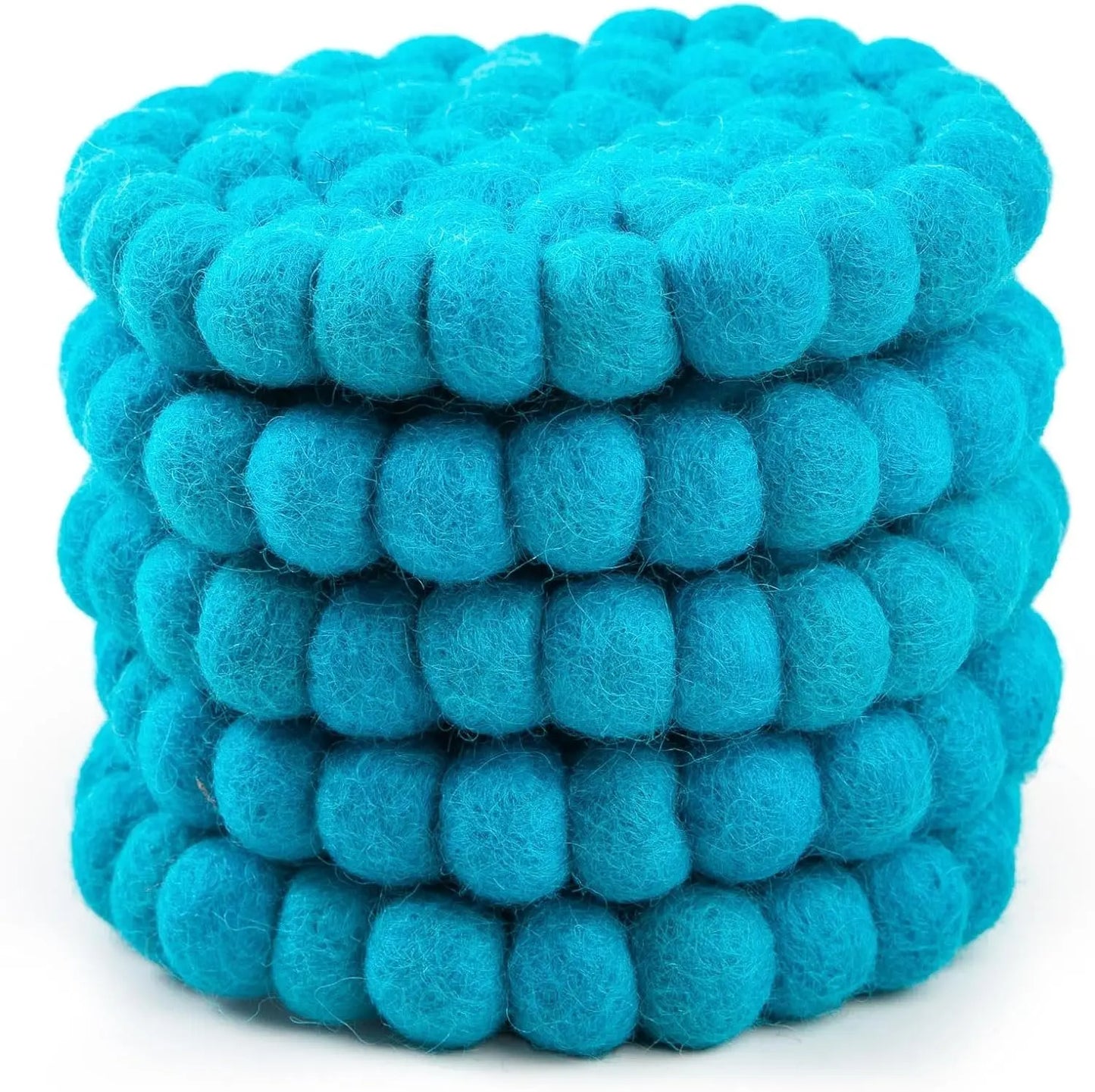Round Felt Ball Coasters - 100% Merino Wool Table Coasters - Felt Coaster Pads, Absorbent Trivet for Drinks - Heat Resistant, Thick & Durable Hand Felted in Nepal by Woolygon- Multicolor - Set of 5 Woolygon