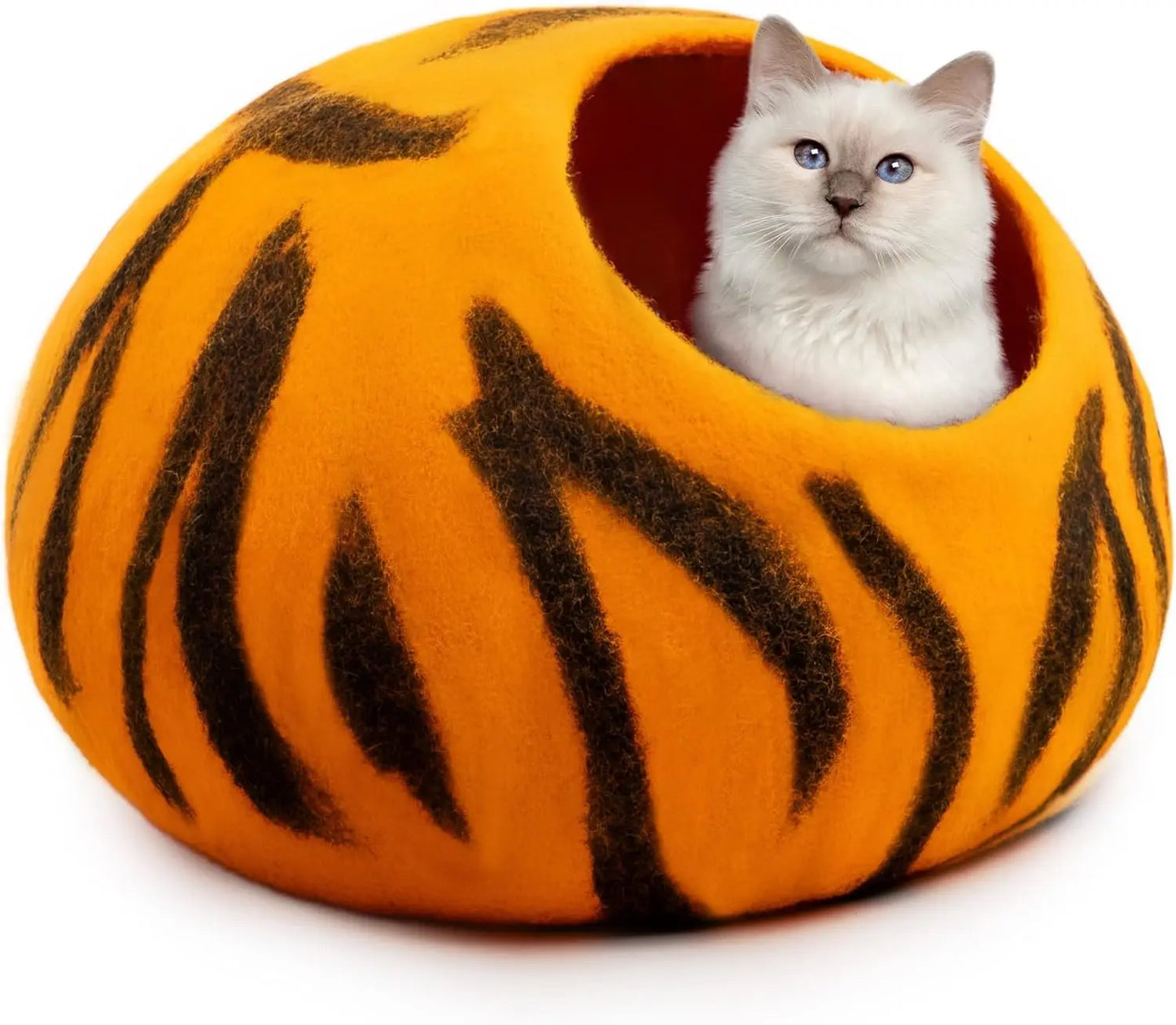 Woolygon Premium Felt Cat Cave Bed - Polka Dot Series - Wool Kitty Beds Handcrafted Kitten Caves Bed for Indoor Cats - Eco-Friendly Merino Wool, Foldable Cat Hideaway Cat Houses Pod Woolygon