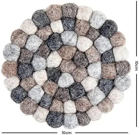 Square Felt Ball Coasters - 100% Merino Wool Table Coasters - Felt Coaster Pads, Absorbent Trivet for Drinks - Heat Resistant, Thick & Durable Hand Felted in Nepal by Woolygon- Multicolor - Set of 5 Woolygon
