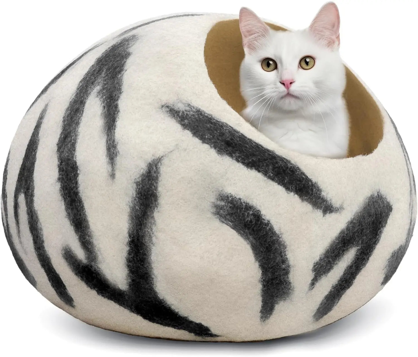 Woolygon Premium Felt Cat Cave Bed – Wool Kitty Beds Handcrafted Kitten Caves Bed for Indoor Cats - Made from 100% Eco-Friendly Merino Wool, Foldable Cat Hidewawy Covered Cat House Pod (Rainbow Twist) Woolygon