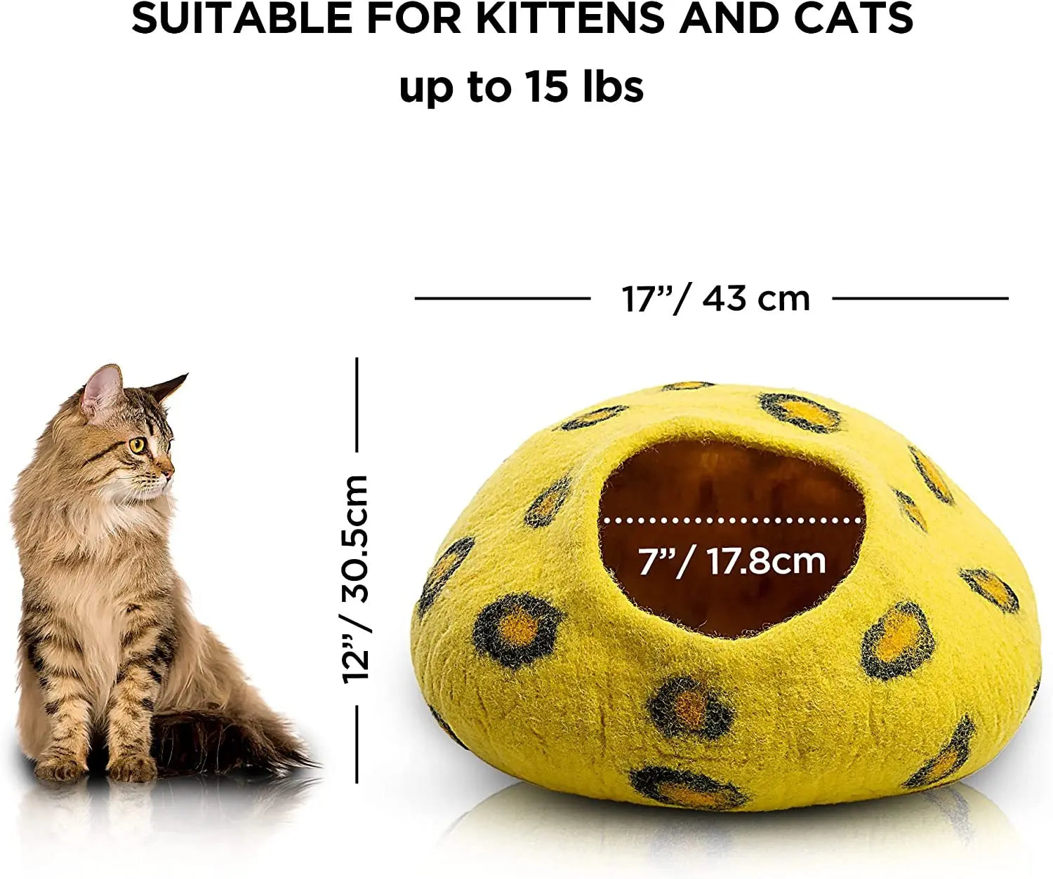 Woolygon Premium Felt Cat Cave Bed - Polka Dot Series - Wool Kitty Beds Handcrafted Kitten Caves Bed for Indoor Cats - Eco-Friendly Merino Wool, Foldable Cat Hideaway Cat Houses Pod Woolygon