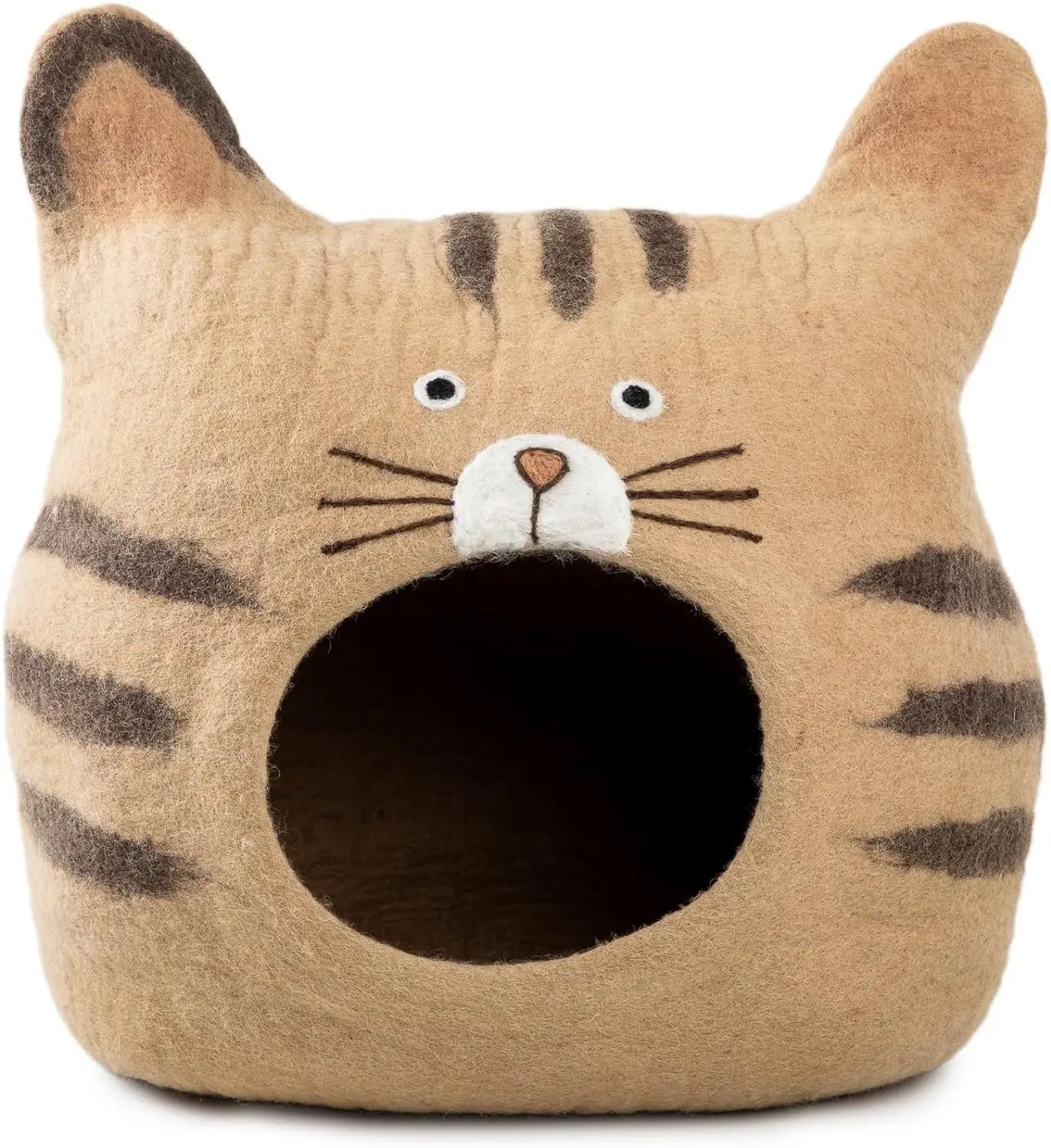 Woolygon Wool Cat Cave Bed - Cozy Cat Face Bed Handcrafted 100% Merino Wool, Eco-Friendly Felt Cat Cave for Indoor Cats and Kittens Woolygon