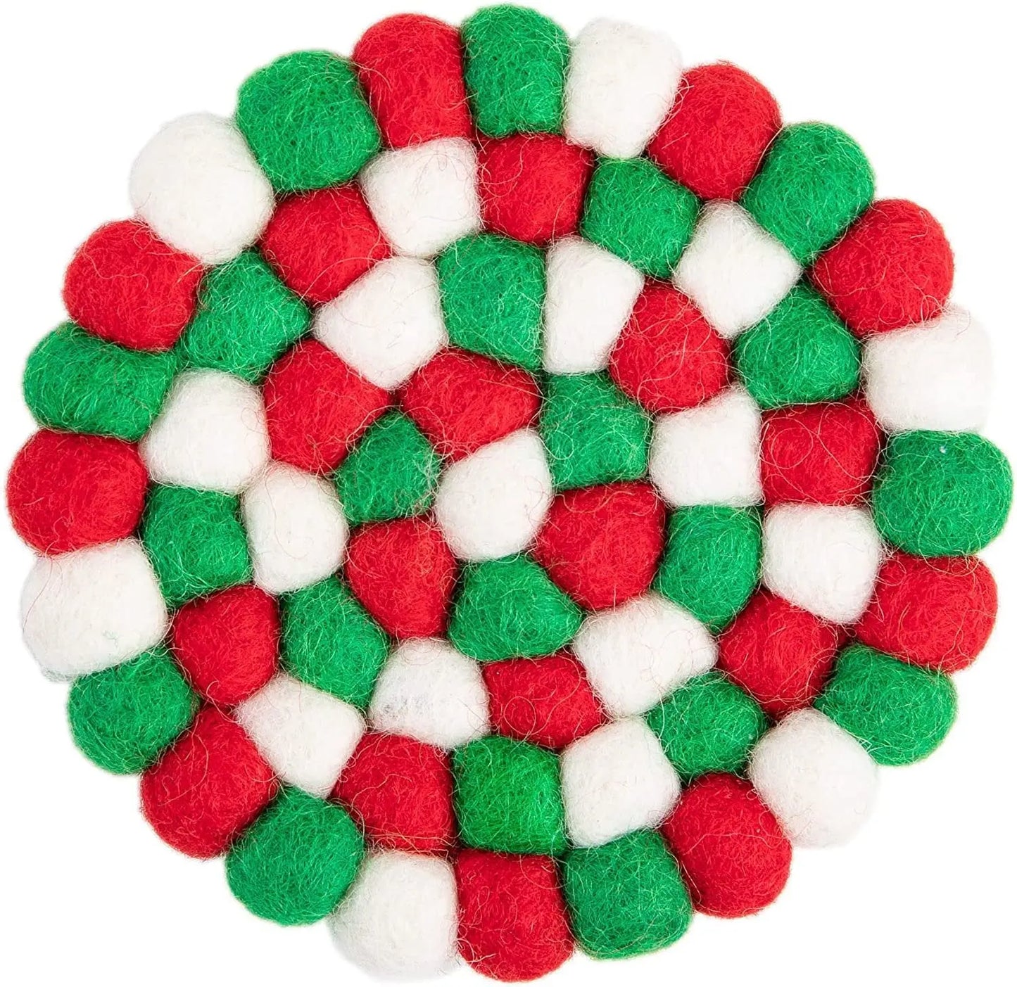 Square Felt Ball Coasters - 100% Merino Wool Table Coasters - Felt Coaster Pads, Absorbent Trivet for Drinks - Heat Resistant, Thick & Durable Hand Felted in Nepal by Woolygon- Multicolor - Set of 5 Woolygon