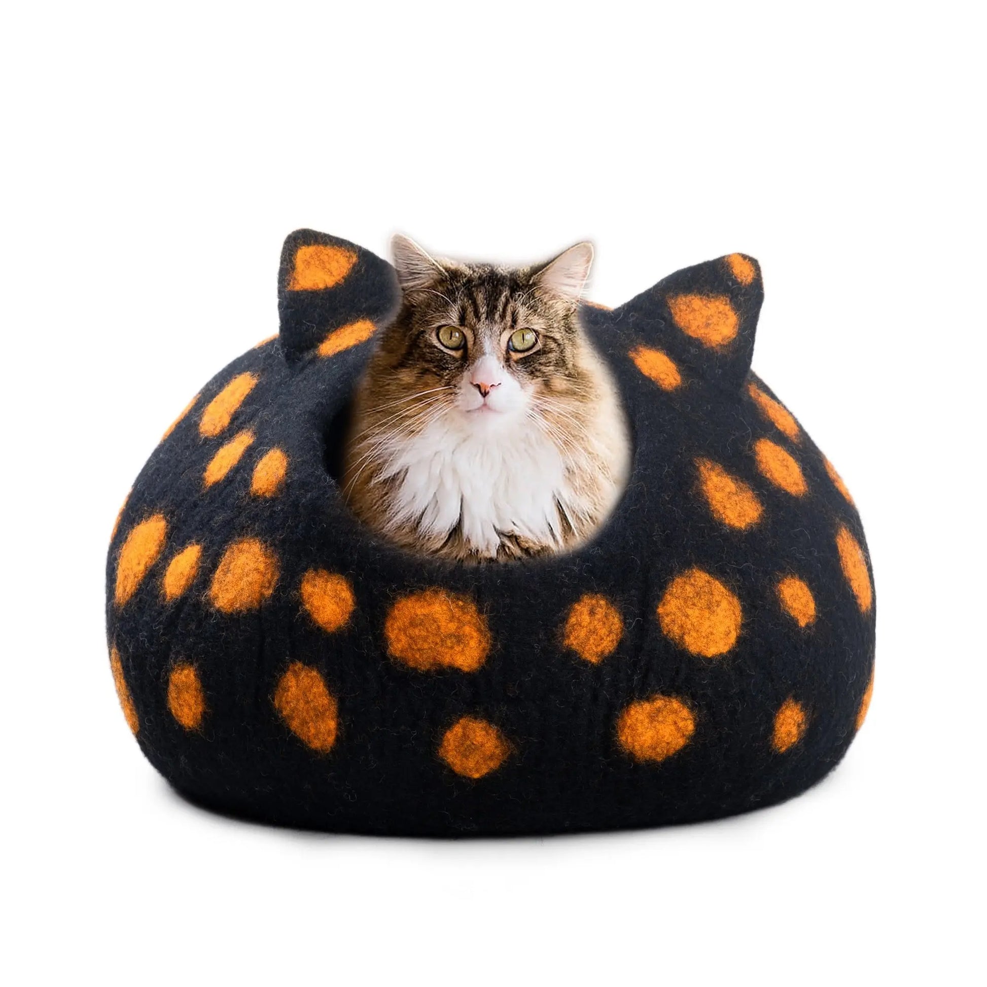 Orange Polka Cat Cave: Tabby Ear Design Woolygon
