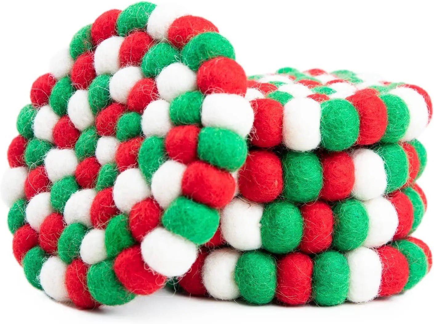 Square Felt Ball Coasters - 100% Merino Wool Table Coasters - Felt Coaster Pads, Absorbent Trivet for Drinks - Heat Resistant, Thick & Durable Hand Felted in Nepal by Woolygon- Multicolor - Set of 5 Woolygon