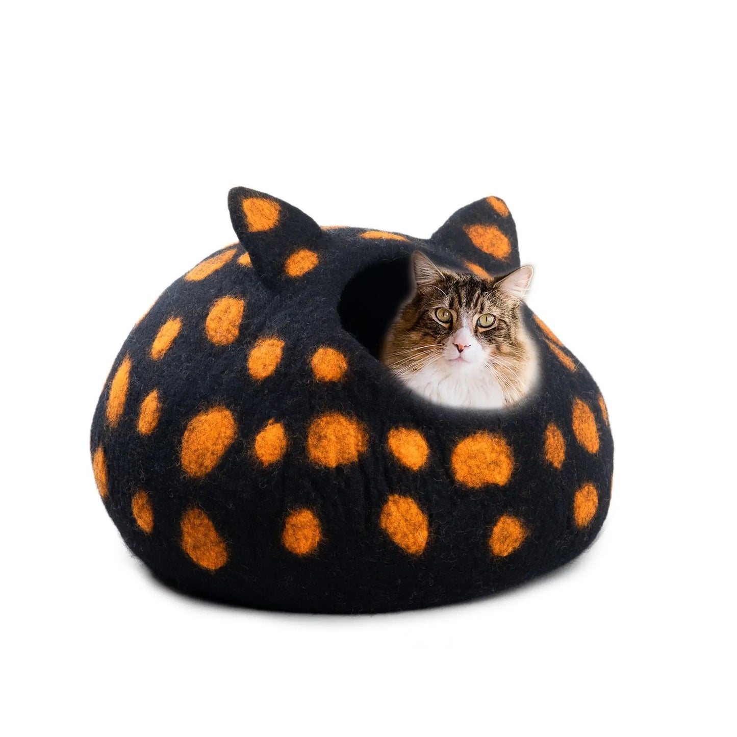 Orange Polka Cat Cave: Tabby Ear Design Woolygon