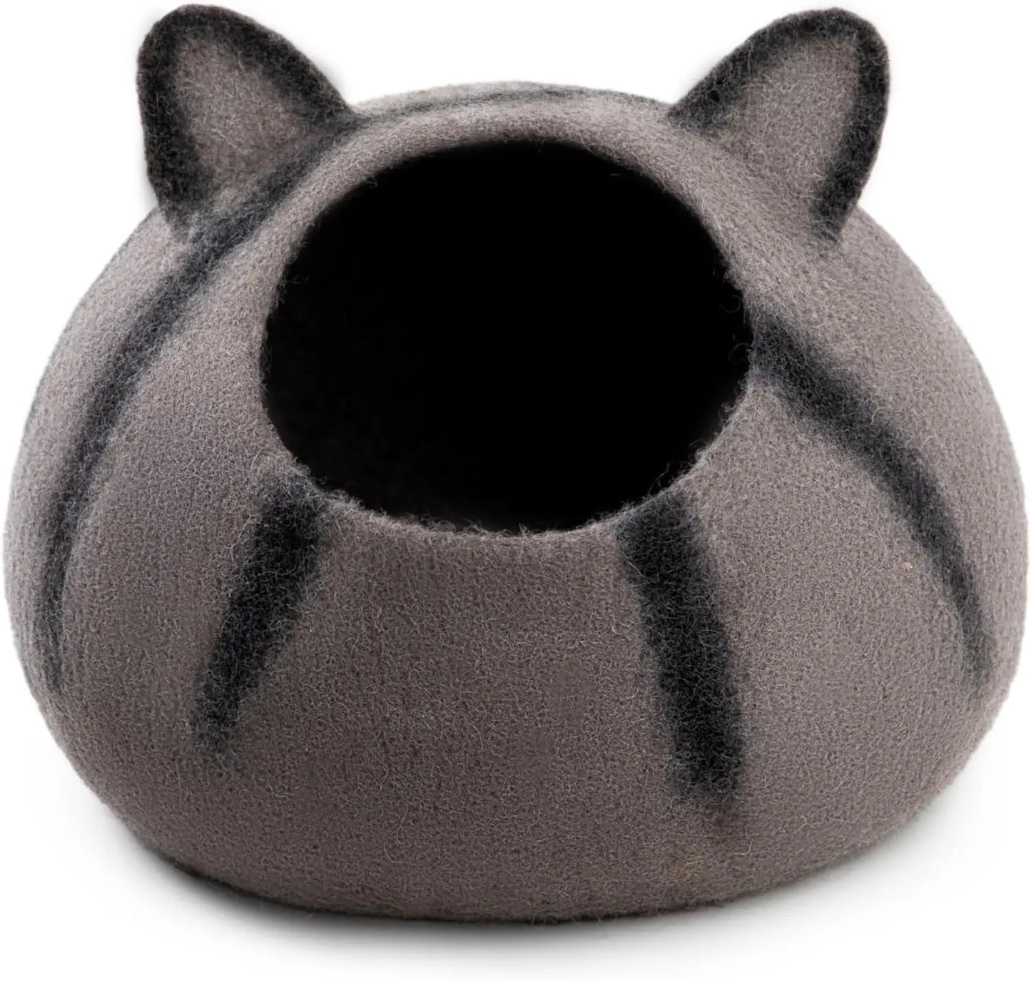 Woolygon Wool Cat Cave Bed - Handcrafted 100% Merino Wool, Eco-Friendly Felt Cat Cave for Indoor Cats and Kittens (Tabby Ears) Woolygon